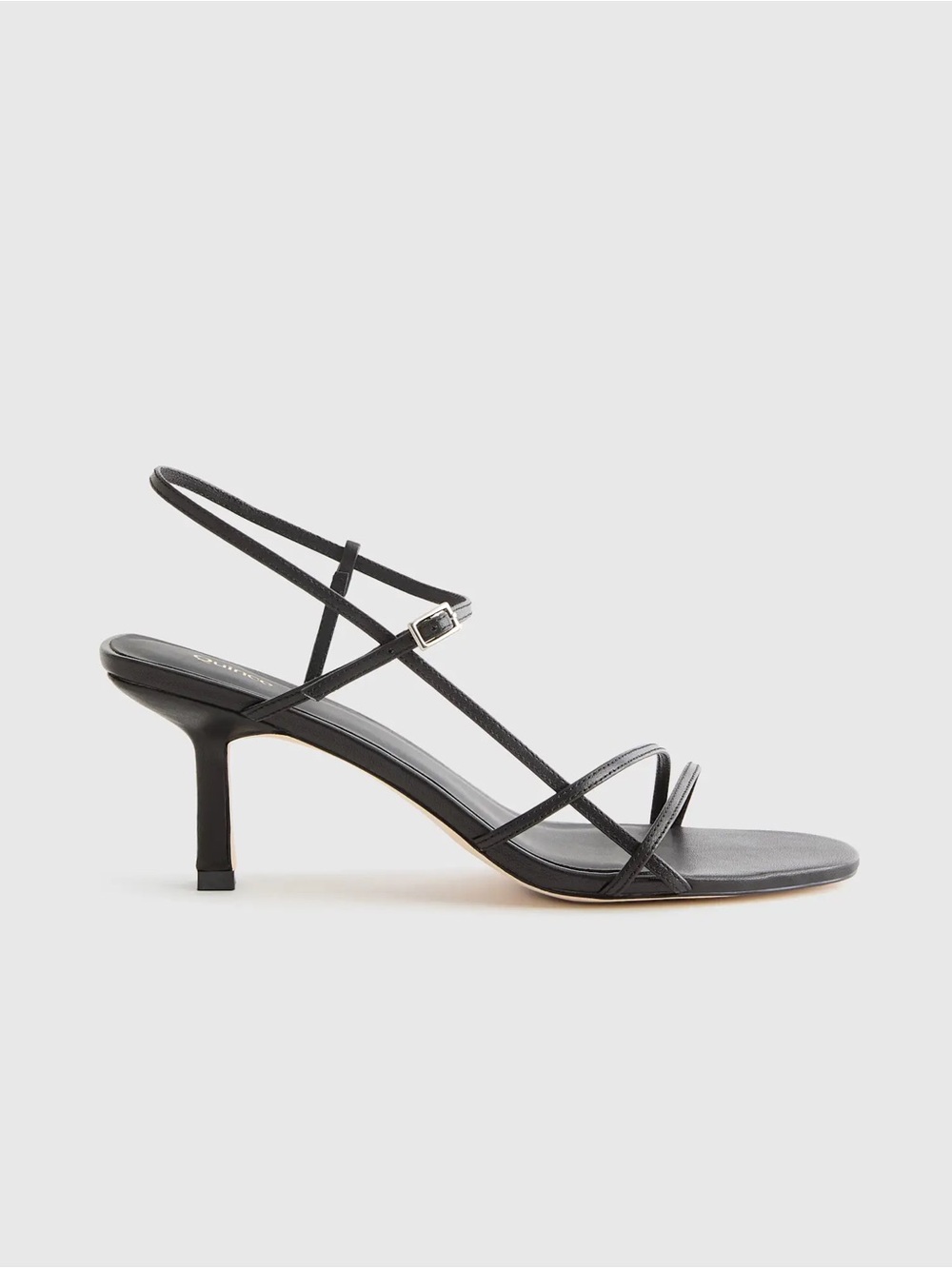 Quince Black Strappy Mid-Heel Sandals